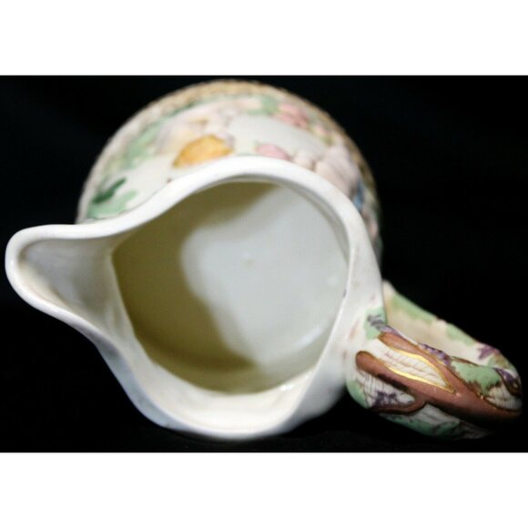 VTG 1972 Hazel Cousins Cherub Ceramic White Pitcher Multicolored Vineyard Design - Picture 9 of 11